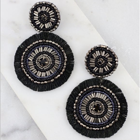 Caroline Hill earings dangle black fringed - Picture 2 of 3